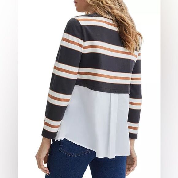 Veronica Beard Bertie Cotton Layered Top in Charcoal Multi M - Picture 4 of 14